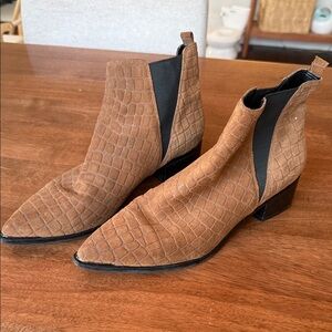 Marc Fisher Tan Croc-Embossed Ankle Booties